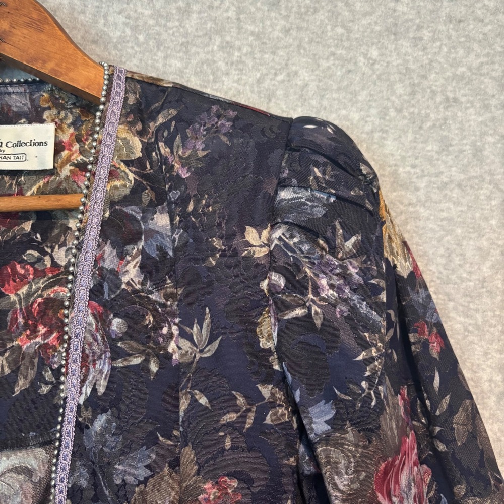 Vintage 80s Nah Nah Collections Women's 7/8 Floral Tapestry Jacket Bridgerton - Picture 8 of 12
